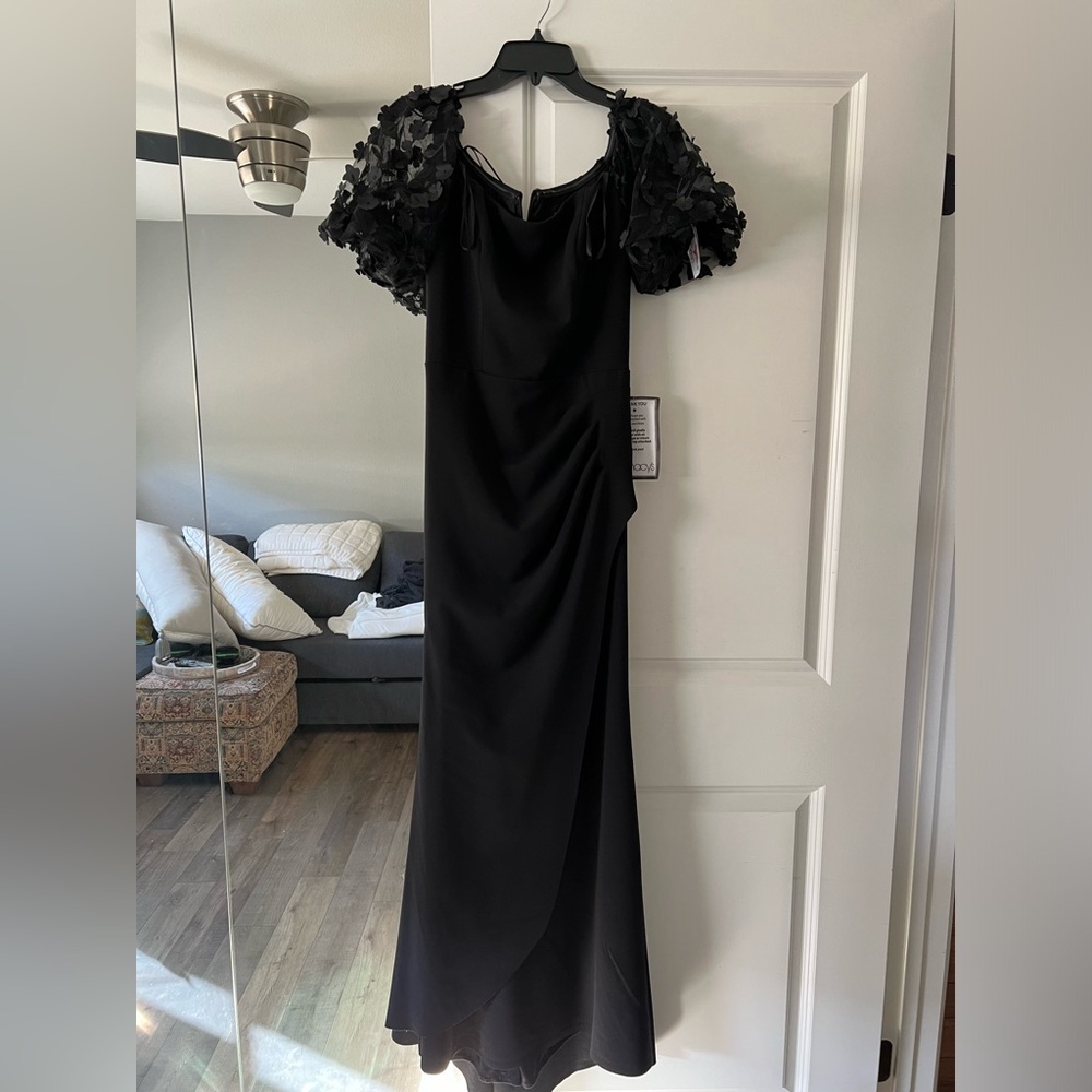 Formal Ball Gown, off shoulder, gathered fabric at the waist, very flattering.